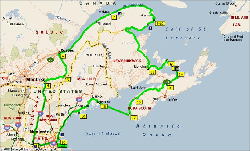 This is a map of our Summer Vacation called the Canadian Tour